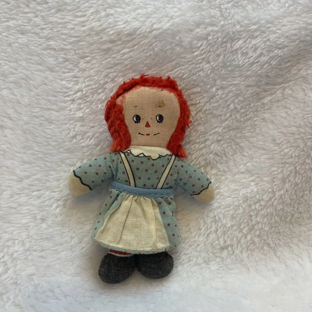 Vintage Mini Cloth Raggedy Ann Stuffed Doll w/ Removable Apron‎ 3.5
